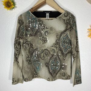 Jones New York Geometric Sequin Blouse Size Small Womens